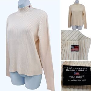 Ralph Lauren Polo Ivory Ribbed Mock Neck Sweater Sz. XL